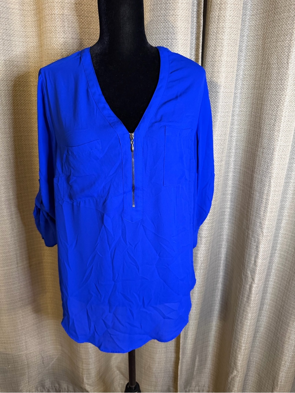 torrid Royal Blue Zip-Front V-Neck Tunic - Picture 2 of 6